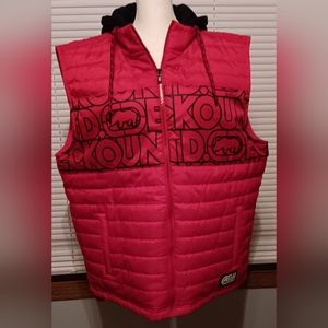 ECKO UNLTD Puffer Vest Mens Size XL Red/Black Hooded Full Zip Spell Out